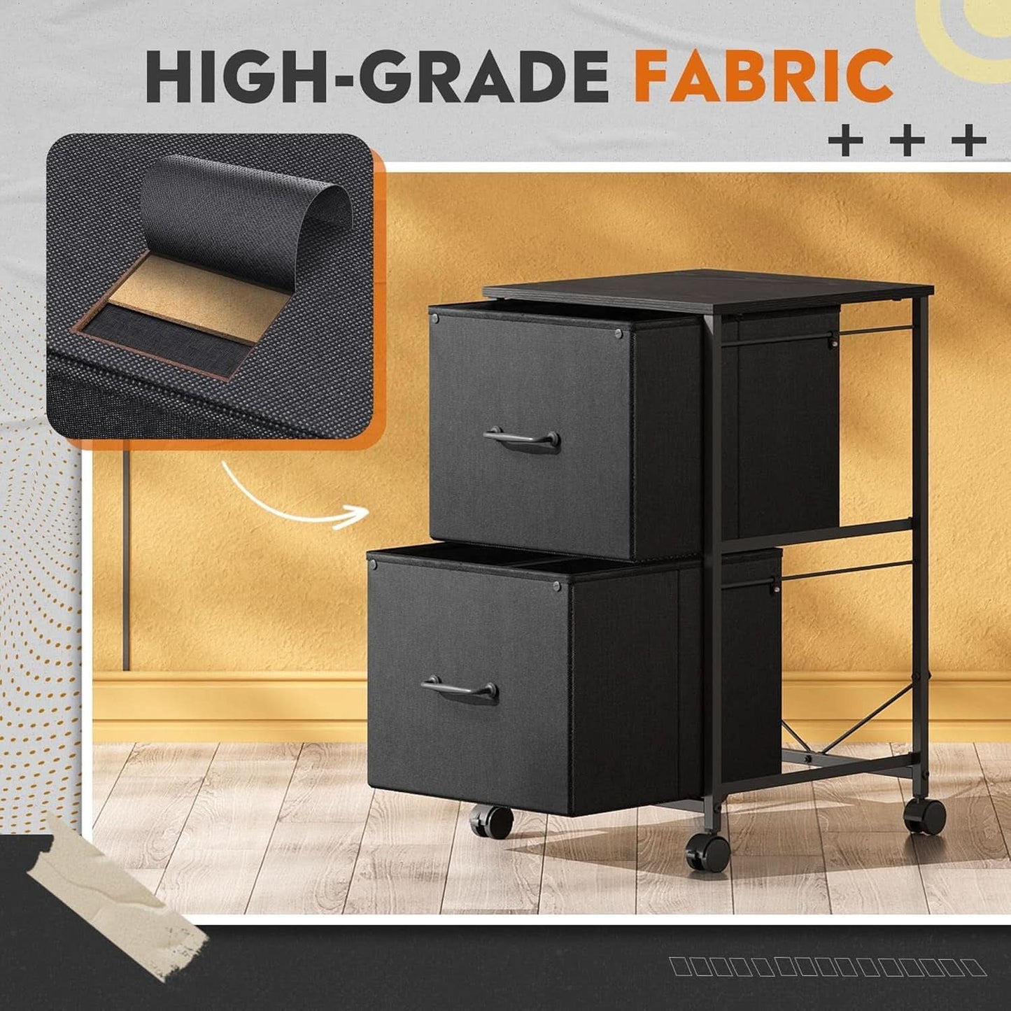 2 Drawer Mobile File Cabinet And Rolling Printer Stand Black Fits A4 Or Letter Size Home Office