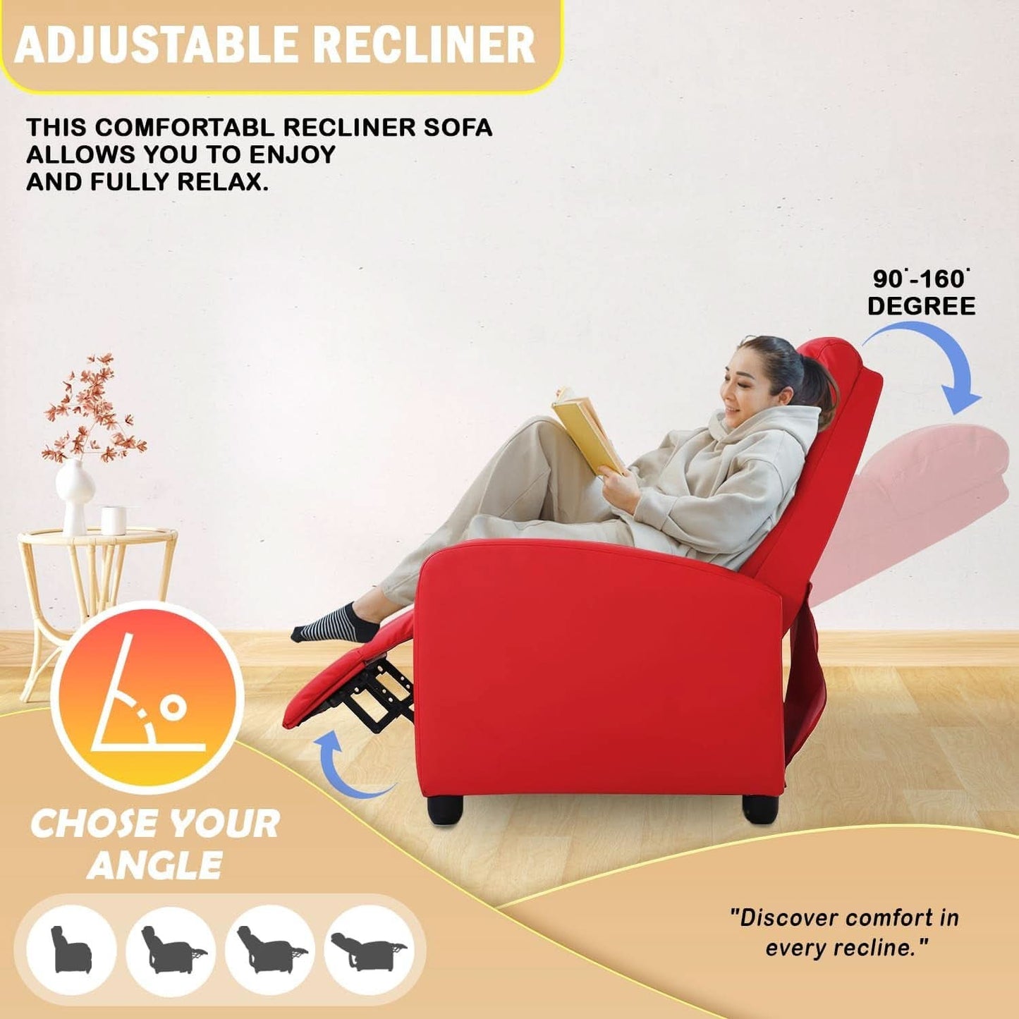Red Recliner Chair With Lumbar Support For Living Room