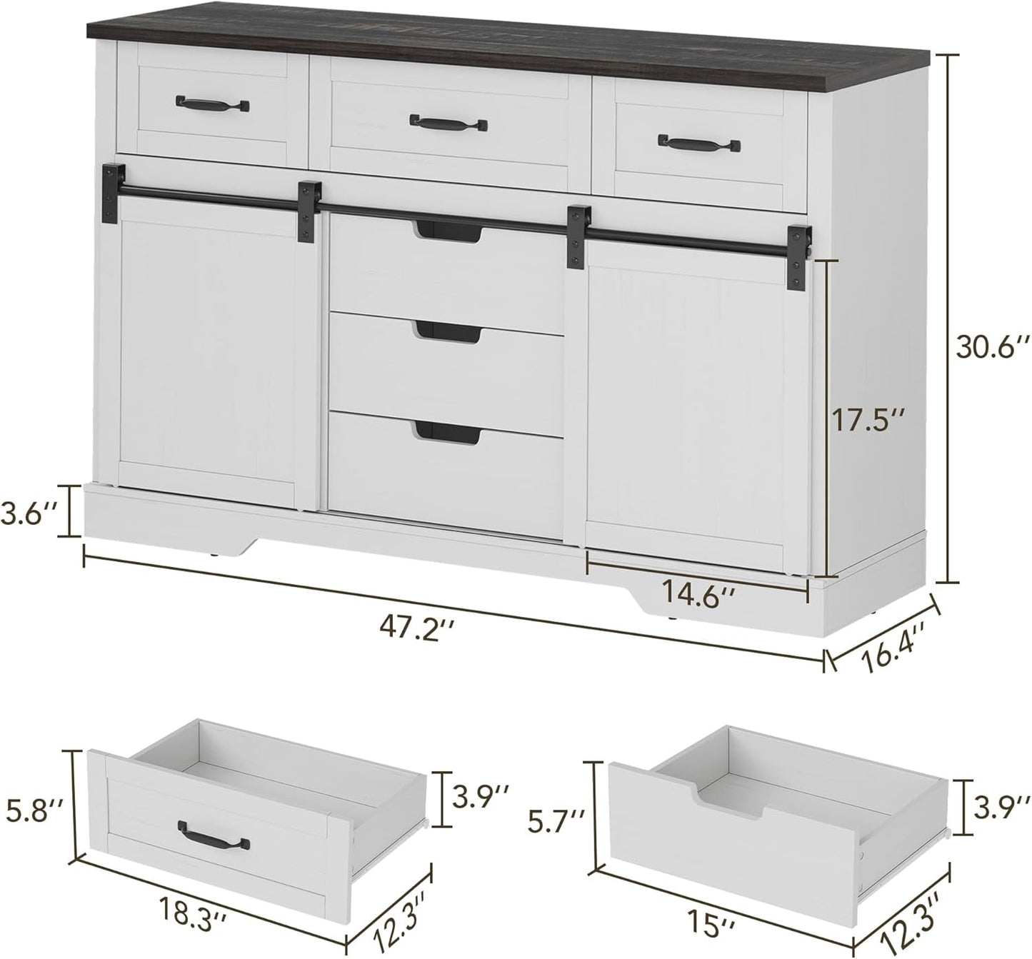 GAOMON Farmhouse 6 Drawers Dresser for Bedroom with Sliding Barn Doors, Wood Dressers & Chest of Drawers, Rustic Dressers TV Stand, Dresser Organizer for Bedroom, Living Room, White
