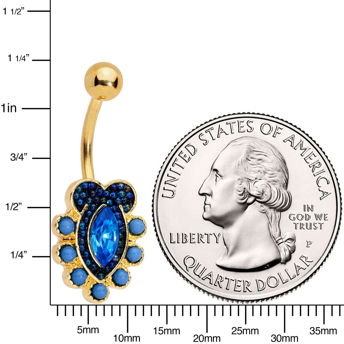 Blue Gem Gold Tone Opulent Oval Belly Ring