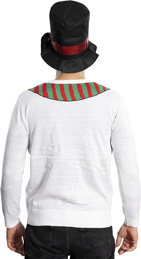 I Am the Snowman Knitted Unisex Ugly Christmas Sweater Top Hat Costume Set