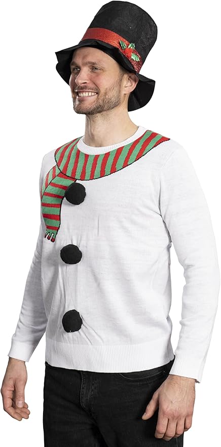 I Am the Snowman Knitted Unisex Ugly Christmas Sweater Top Hat Costume Set