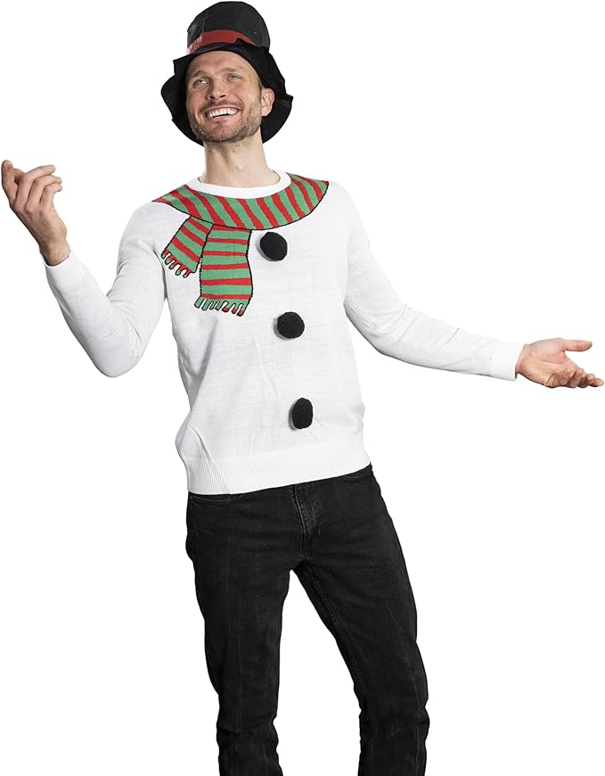 I Am the Snowman Knitted Unisex Ugly Christmas Sweater Top Hat Costume Set