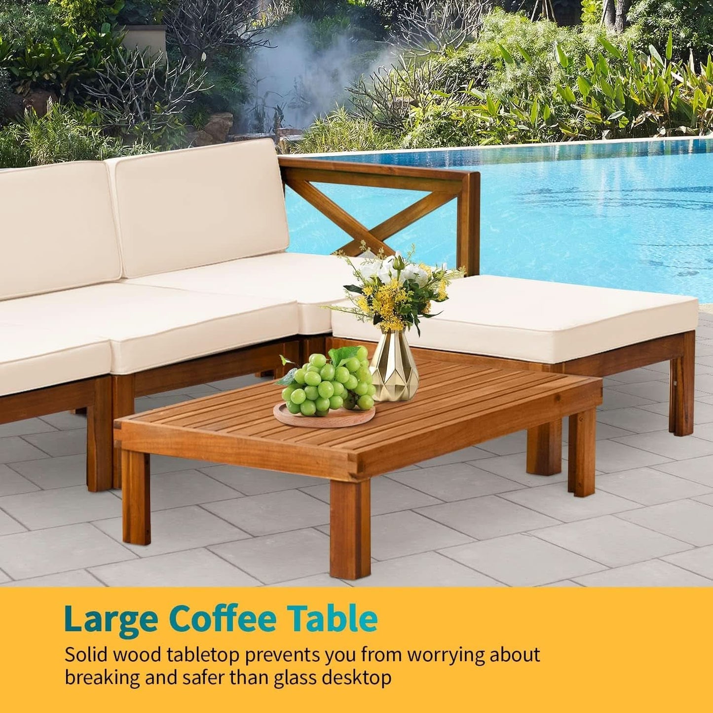 Acacia Wood Outdoor 5 Piece Patio Set With Cushions