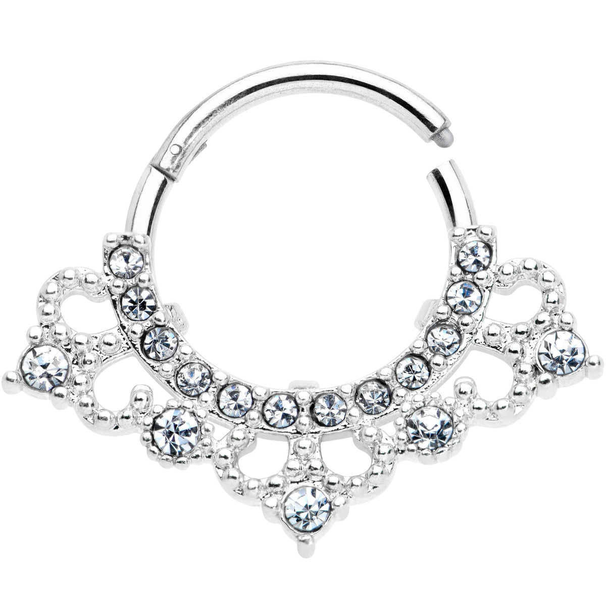 16G 3/8 Clear Gem Tiny Tiara Hinged Segment Ring