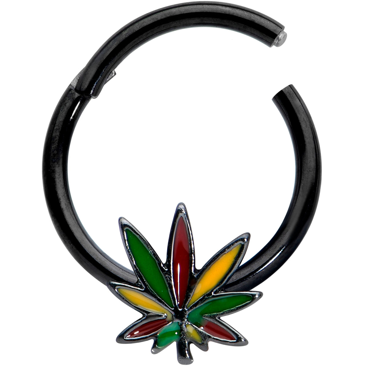 16G 5/16 Black Multicolor Pot Leaf Hinged Segment Ring