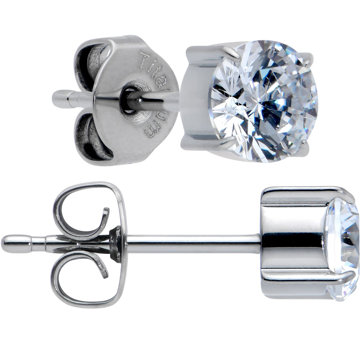 20G Clear CZ Gem 5mm G23 Titanium Post Stud Earrings