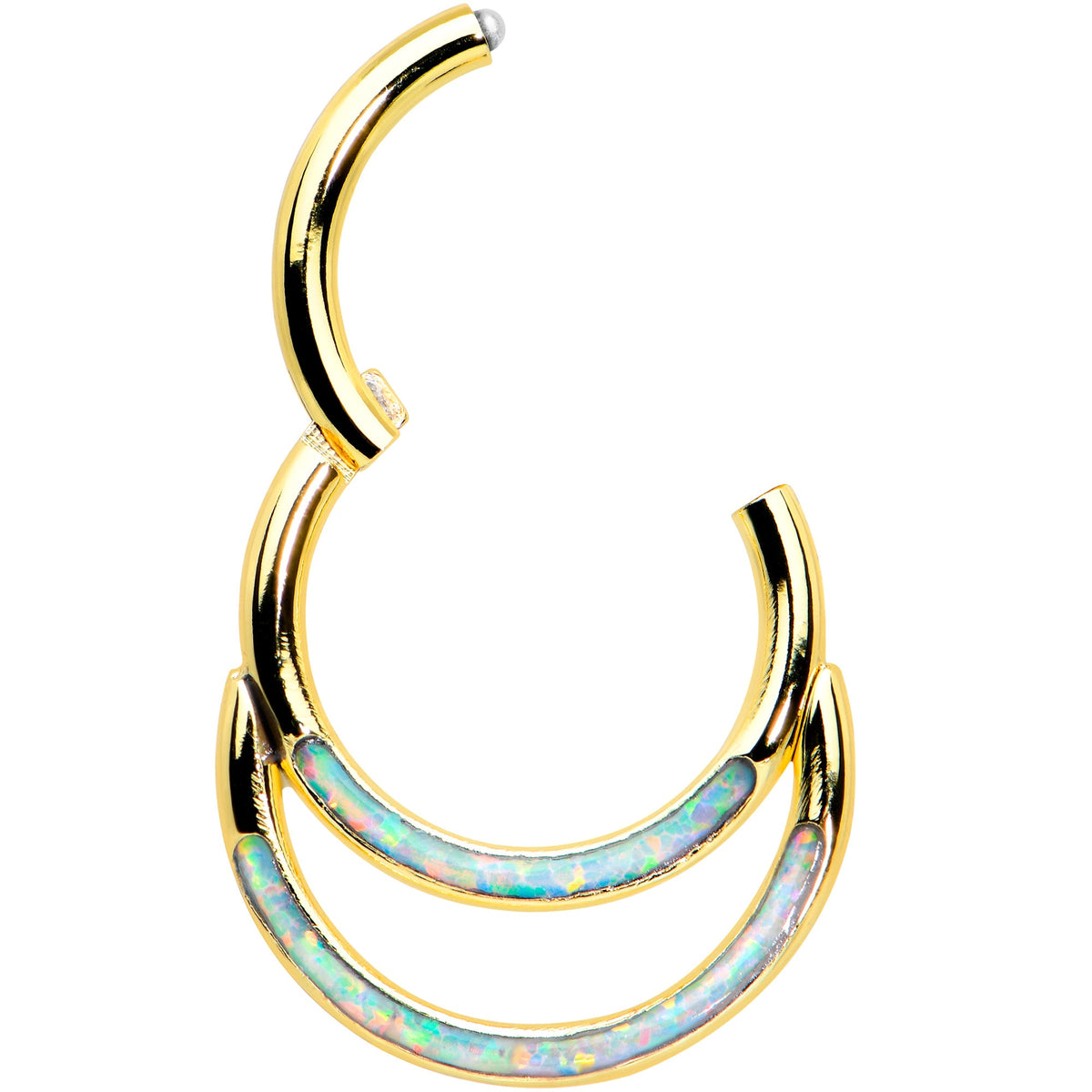 16G 5/16 Synth Opal Gold Tone Double Row Hinged Segment Ring