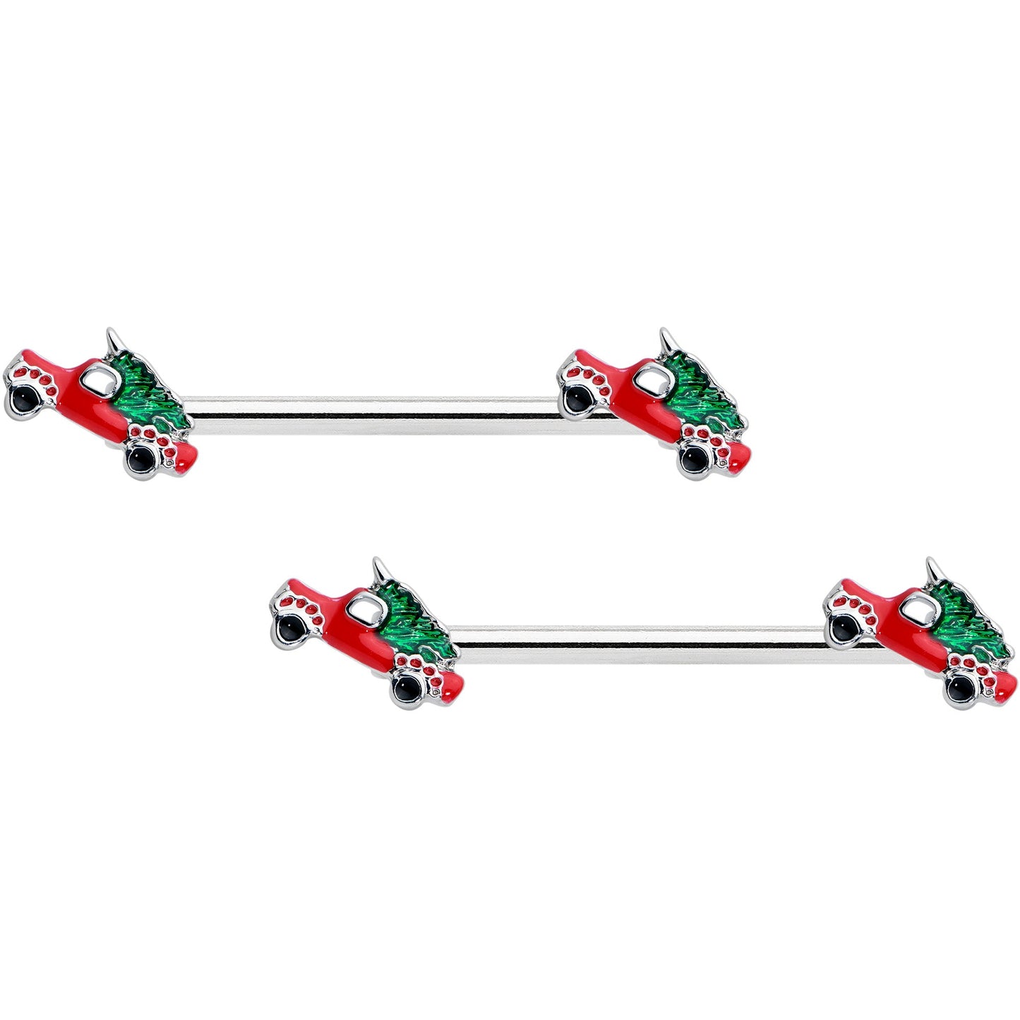 14G 9/16 Christmas Tree in a Truck Barbell Nipple Ring Set