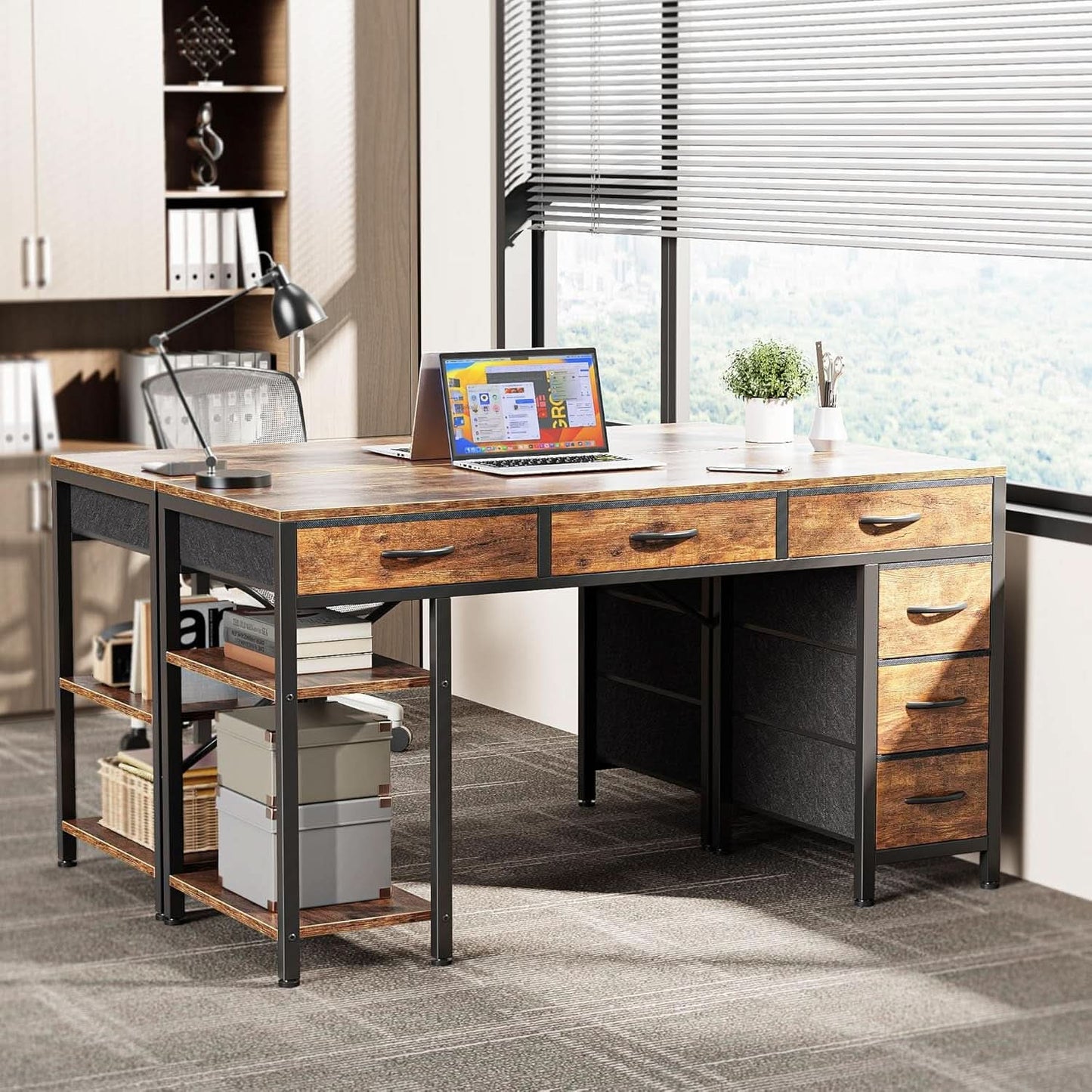 Rustic Brown 47 Inches Corner Desk Storage Solutions