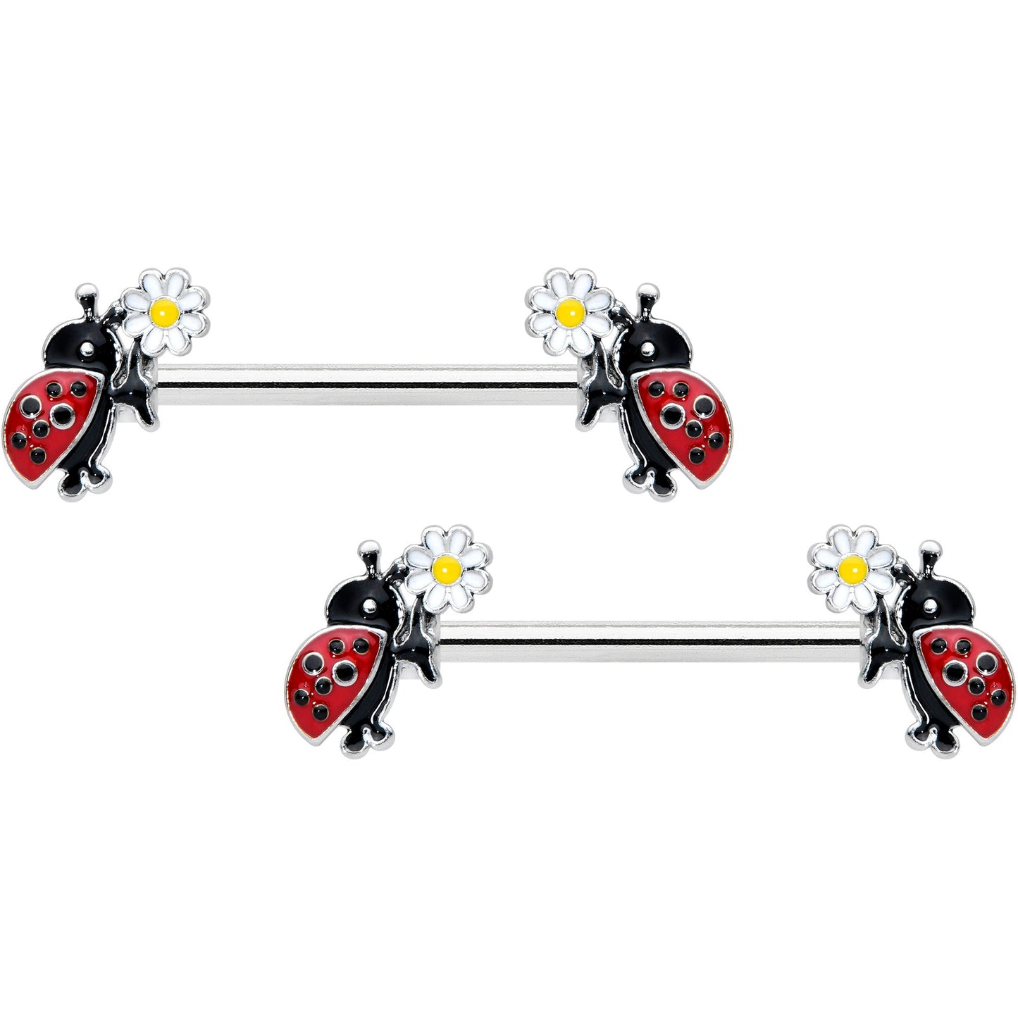 14G 1/2 Ladybug Daisy Flower Barbell Nipple Ring Set