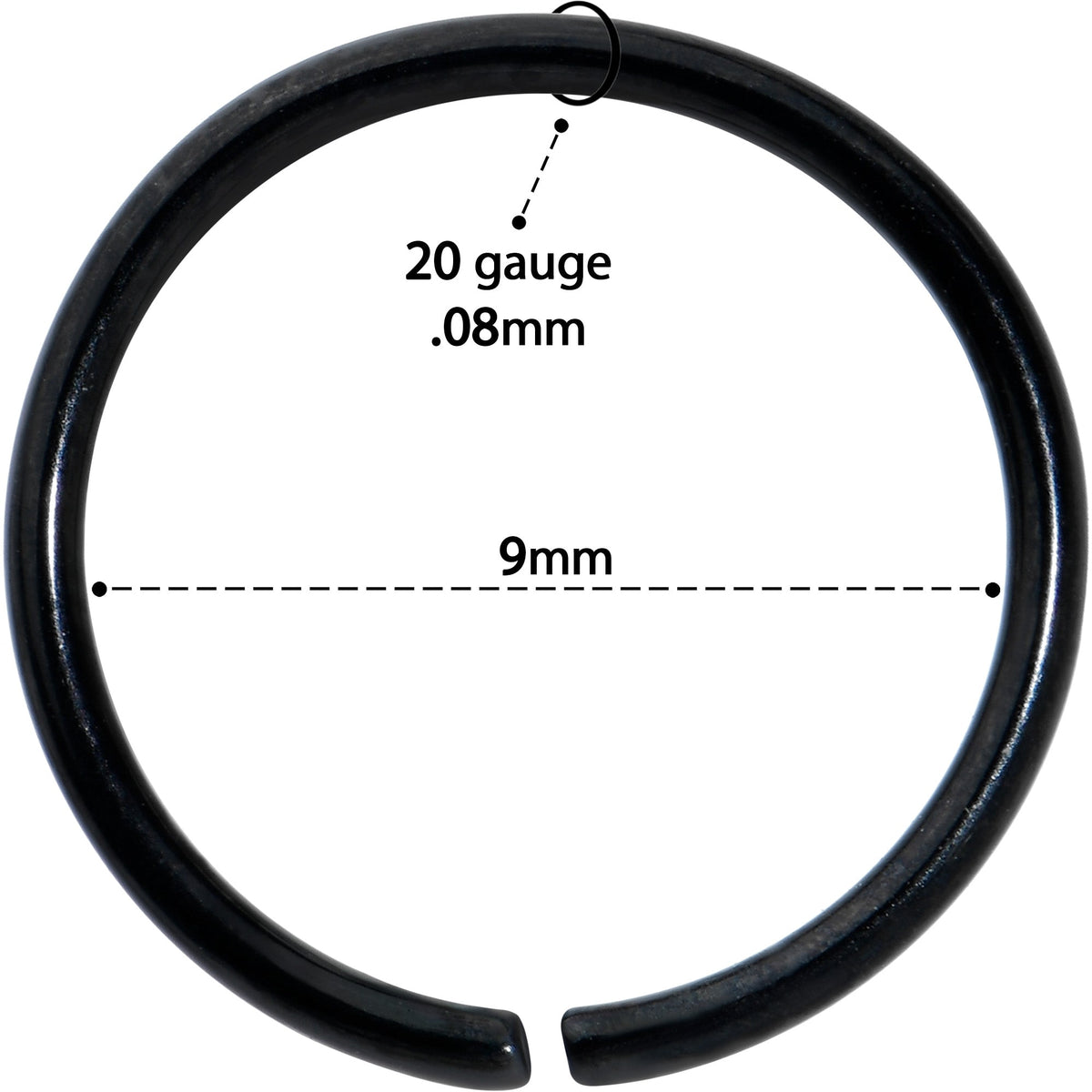 20G 9mm Black PVD Grade 23 Titanium Bendable Hoop Ring