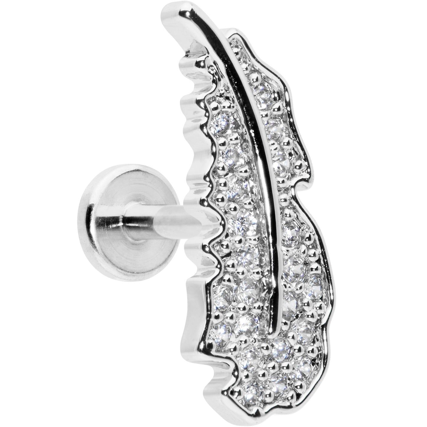 16G 1/4 Clear CZ Gem Feather Internally Threaded Labret Tragus
