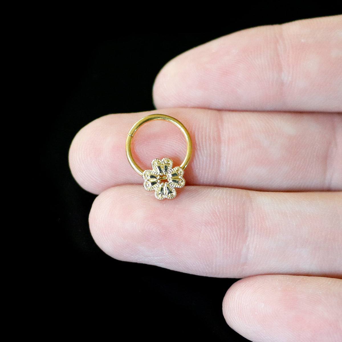 16G 3/8 Yellow Gem Gold Tone Texture Cross Hinged Segment RIng