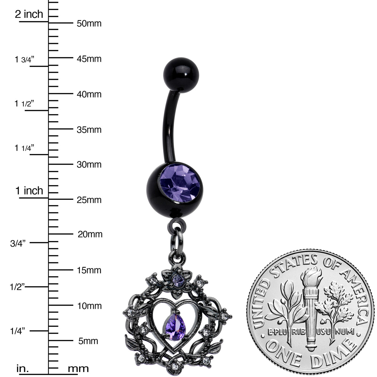 Purple Gem Black Regal Crown Dangle Belly Ring