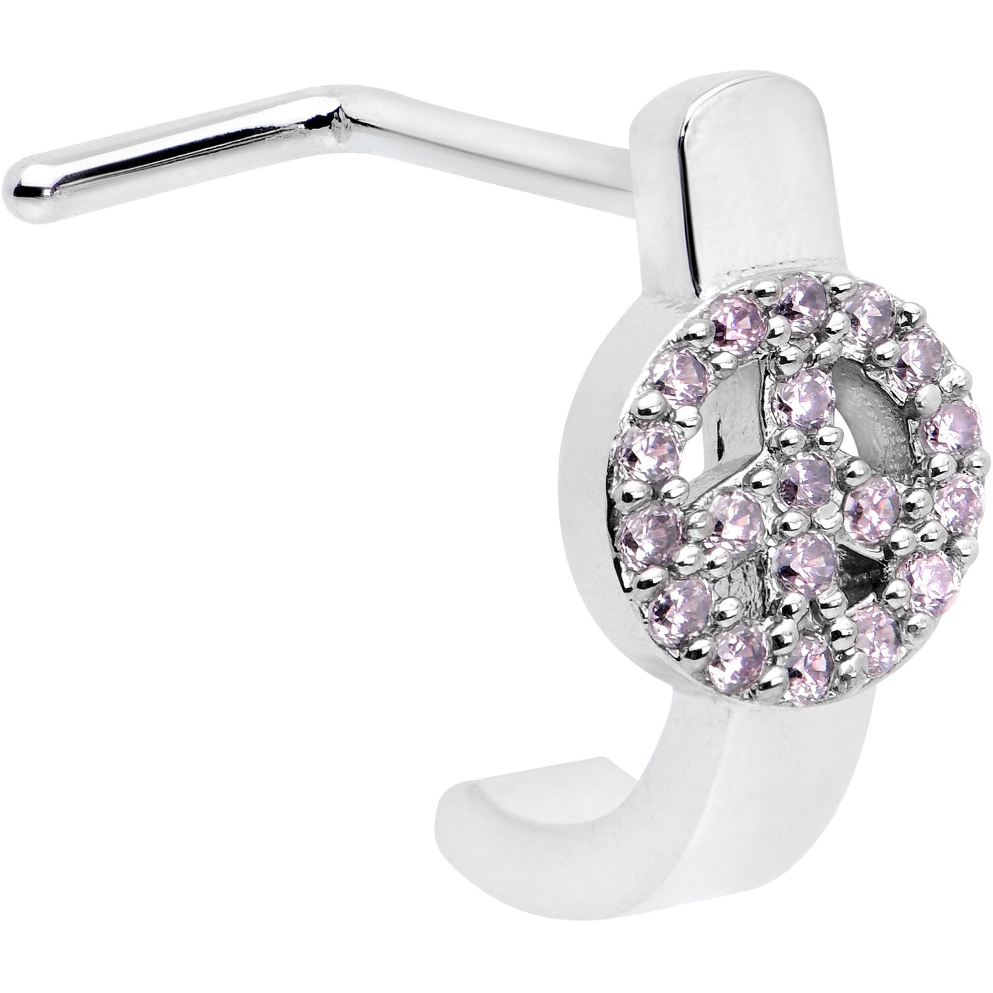 20G 5/16 Faint Pink Gem Retro Peace Sign Faux Hoop L Shape Nose Ring