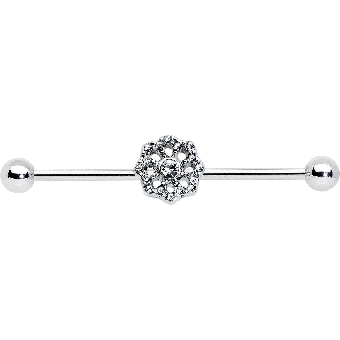 14G Clear Gem Baroque Fabulous Flower Industrial Barbell 38mm