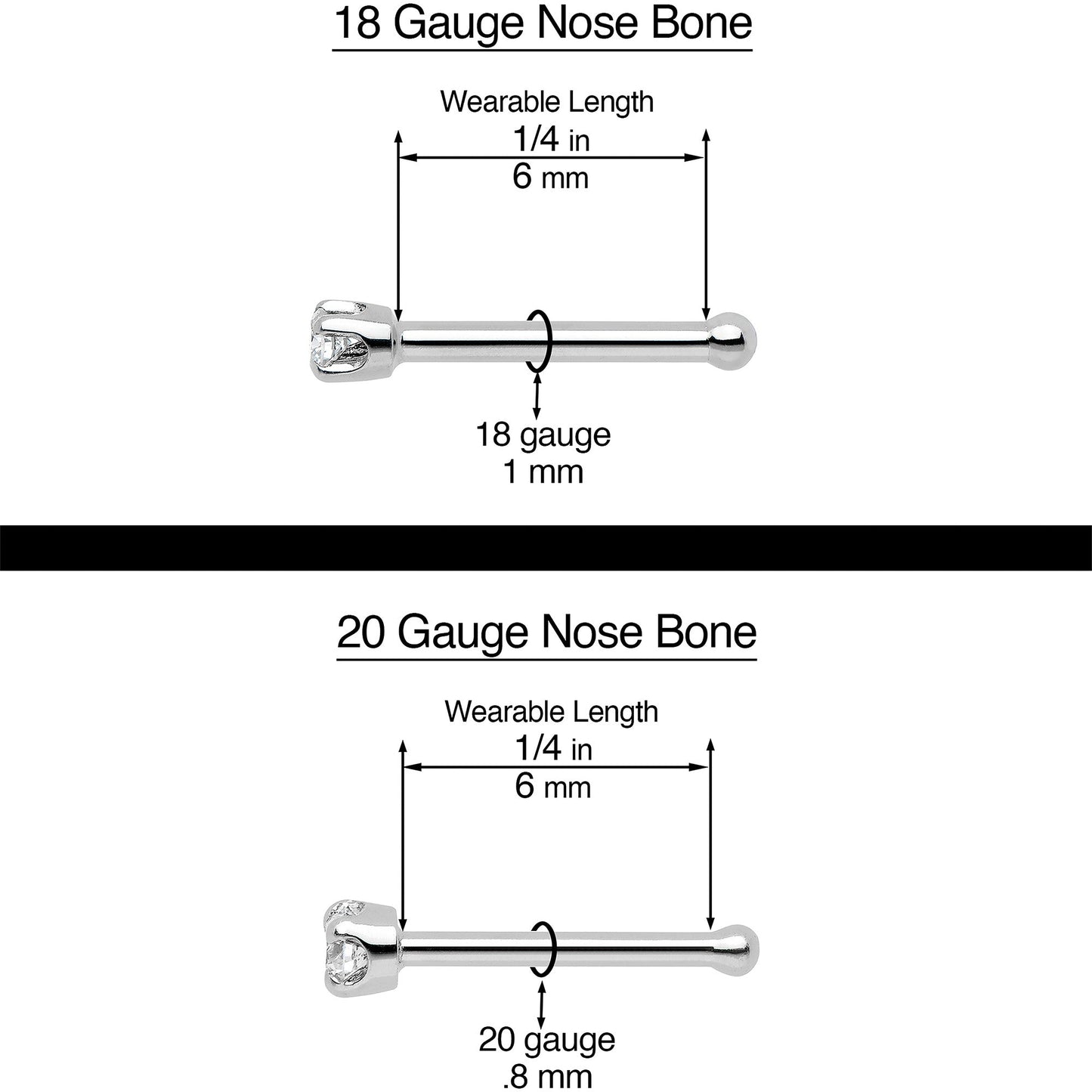 20G 1/4 Clear CZ Gem Square 3mm Simple Glam Nose Bone