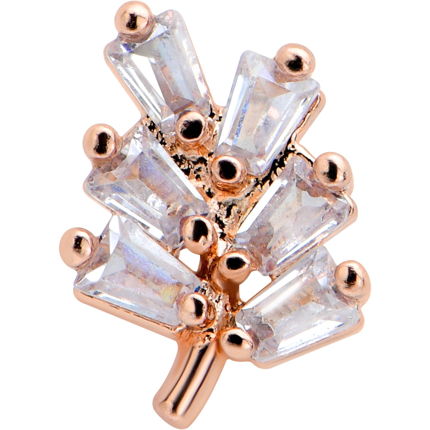 16G 1/4 Clear CZ Gem Leafy Rosy Branch Threadless Labret Tragus