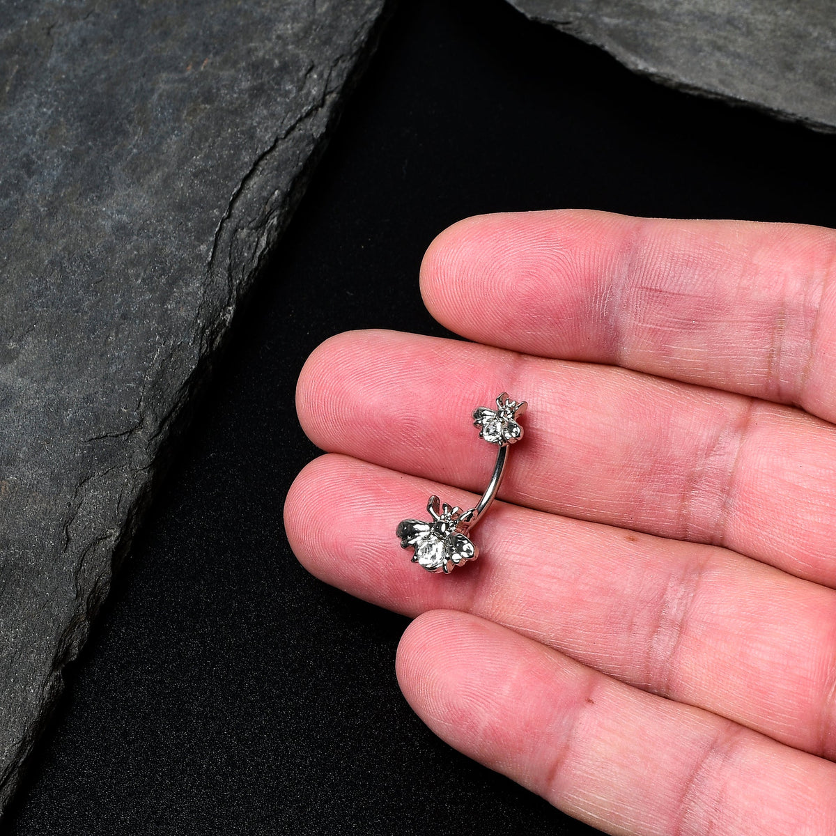 Clear Gem Bees Beautiful Insect Double Mount Belly Ring