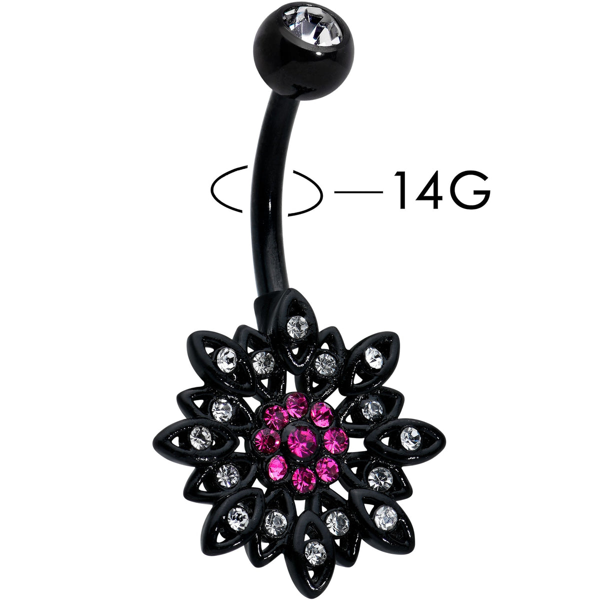 Clear Pink Gem Black Midnight Flower Blooming Belly Ring