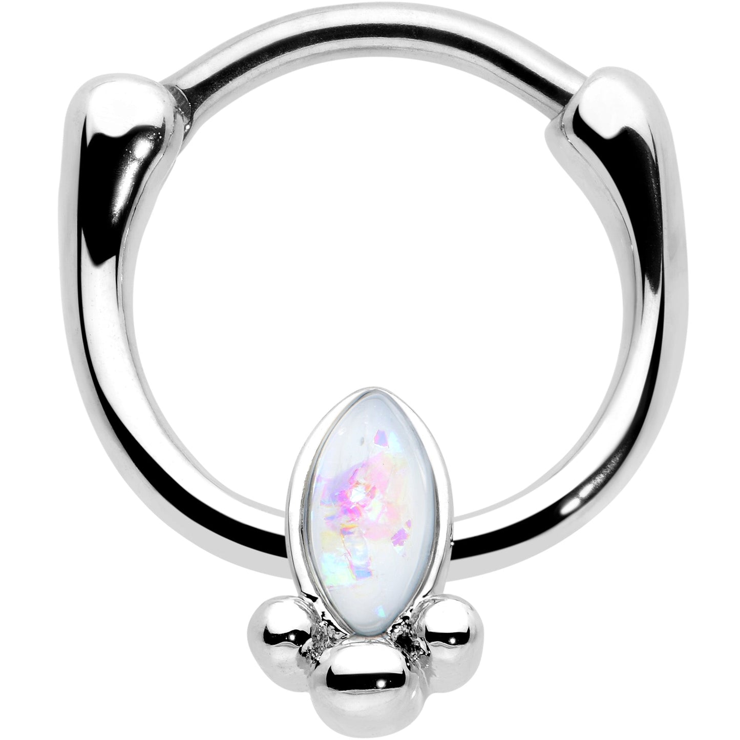 16G 5/16 White Faux Opal Deco Oval Cartilage Clicker