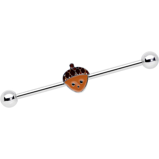 14G Autumn Acorn Face Brown Fall Industrial Barbell 38mm