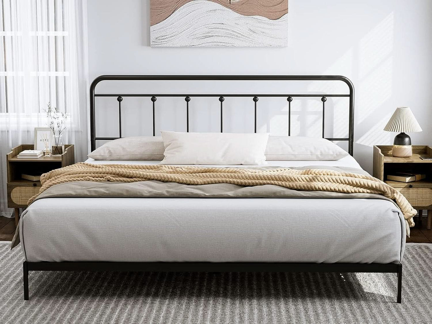 Adjustable Height Metal Headboard in Farmhouse Victorian Style