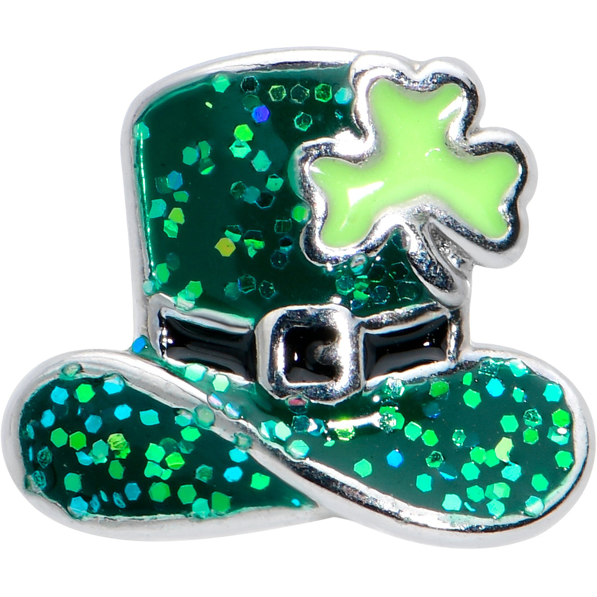 20G 7mm Glitter Top Hat Shamrock St Patricks L Shape Nose Ring