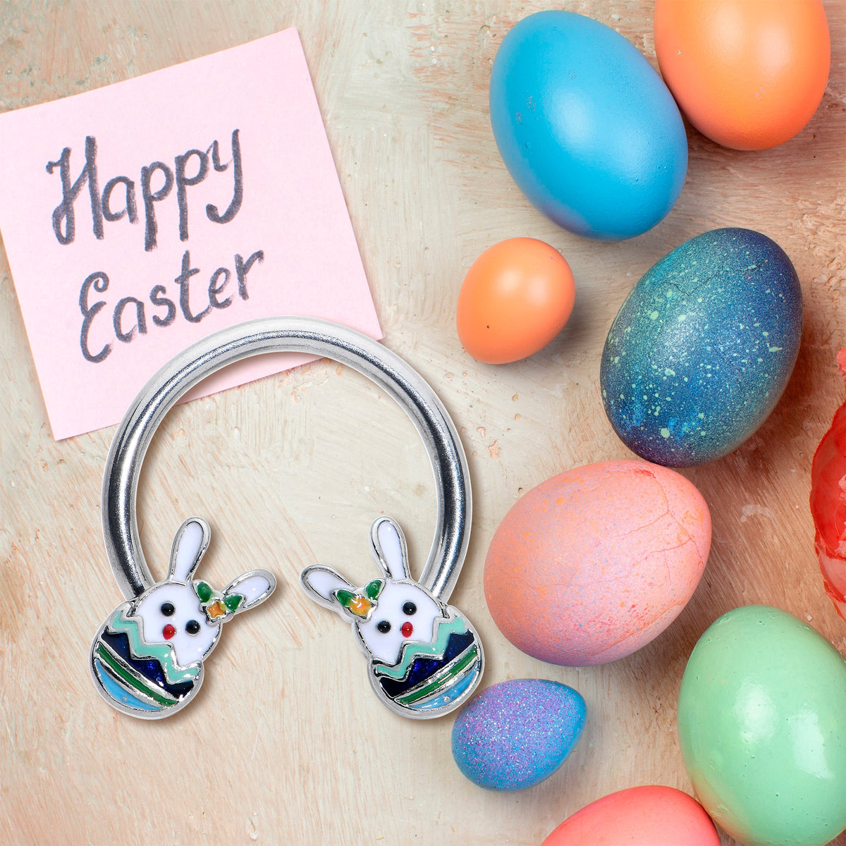 16G 3/8 Easter Egg Bunny Horseshoe Circular Barbell