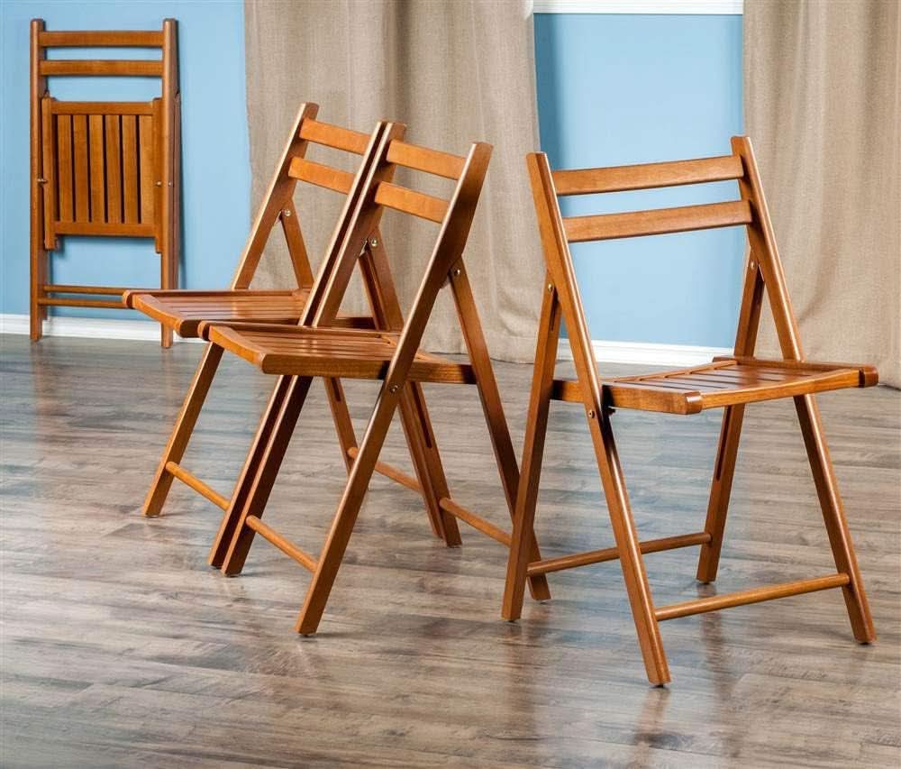Teak Folding Chair Set 4 Piece Compact Foldable Indoor Outdoor