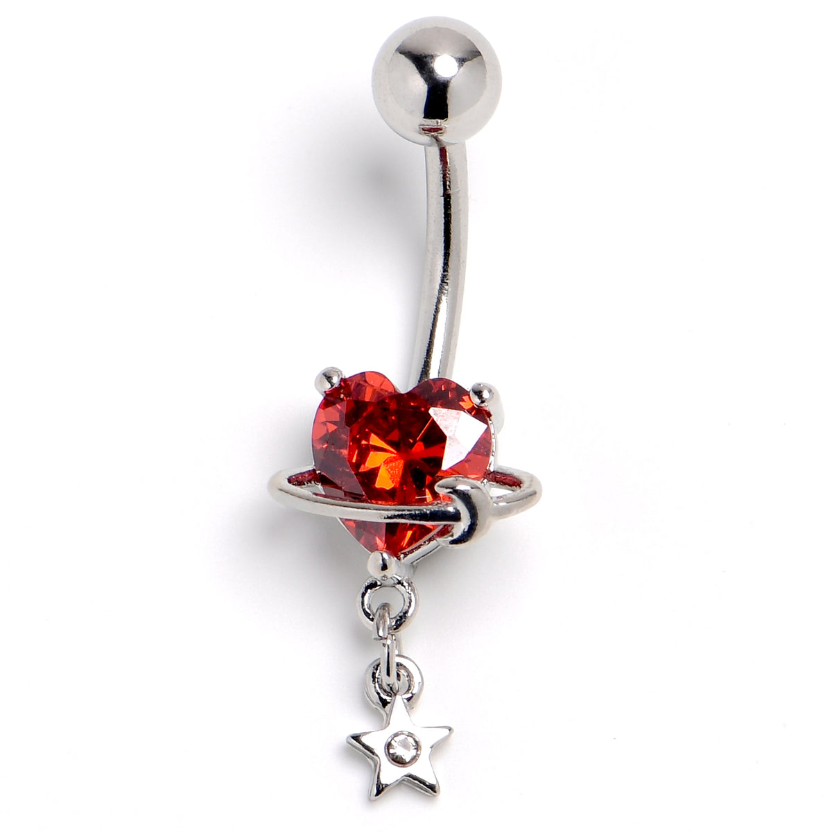 CZ Gem Red Celestial Starry Heart Dangle Belly Ring