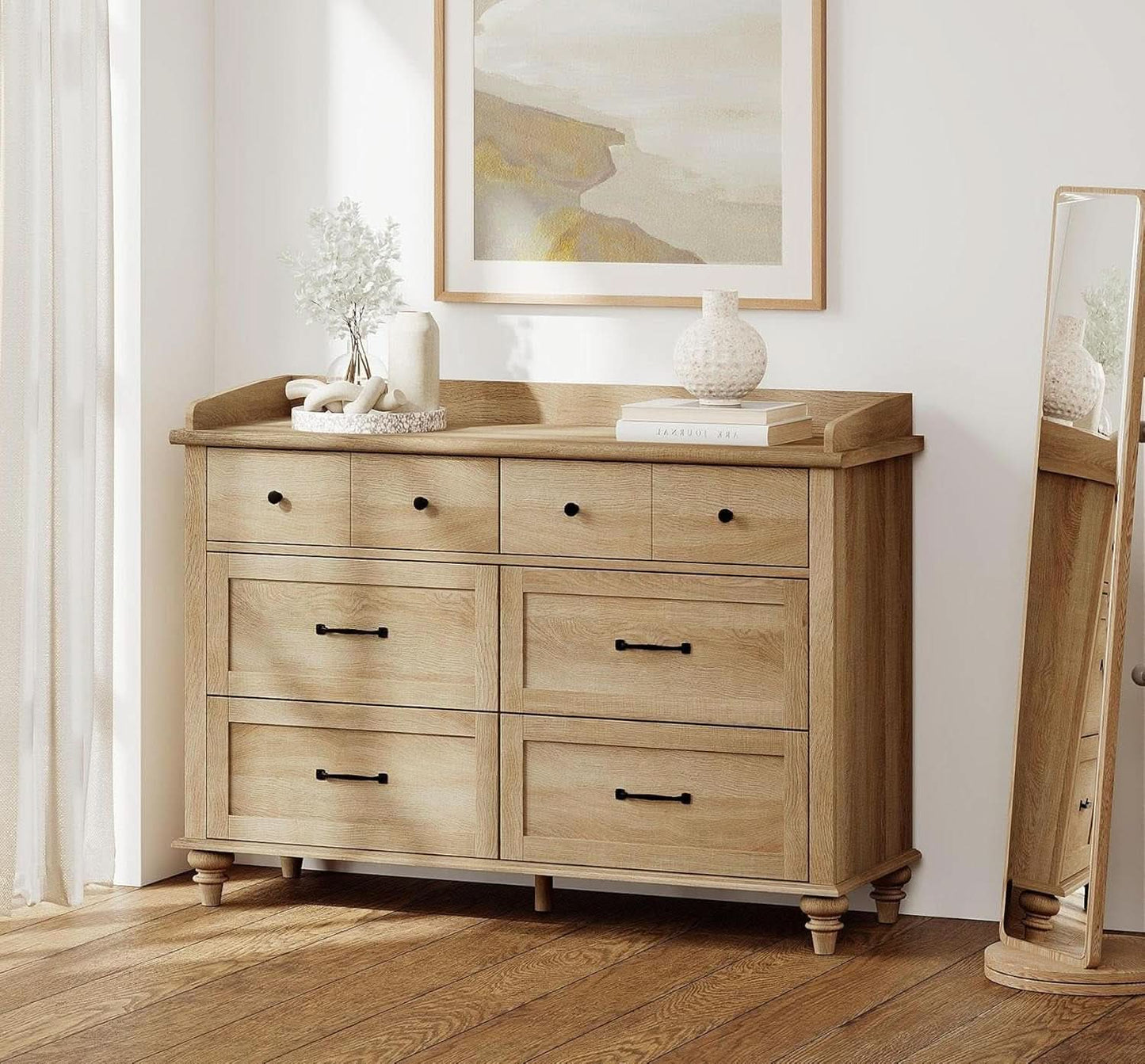 Oak Dresser With Six Deep Drawers Storage Unit For Bedroom