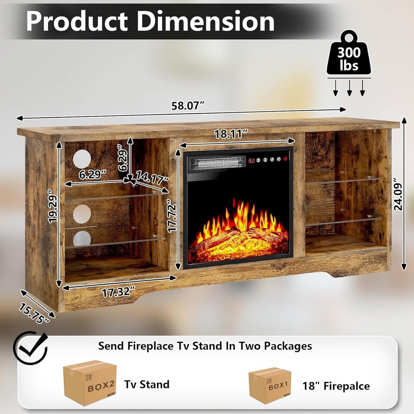 Fireplace TV Stand 18 Electric Fireplace for 65 Inch TVs