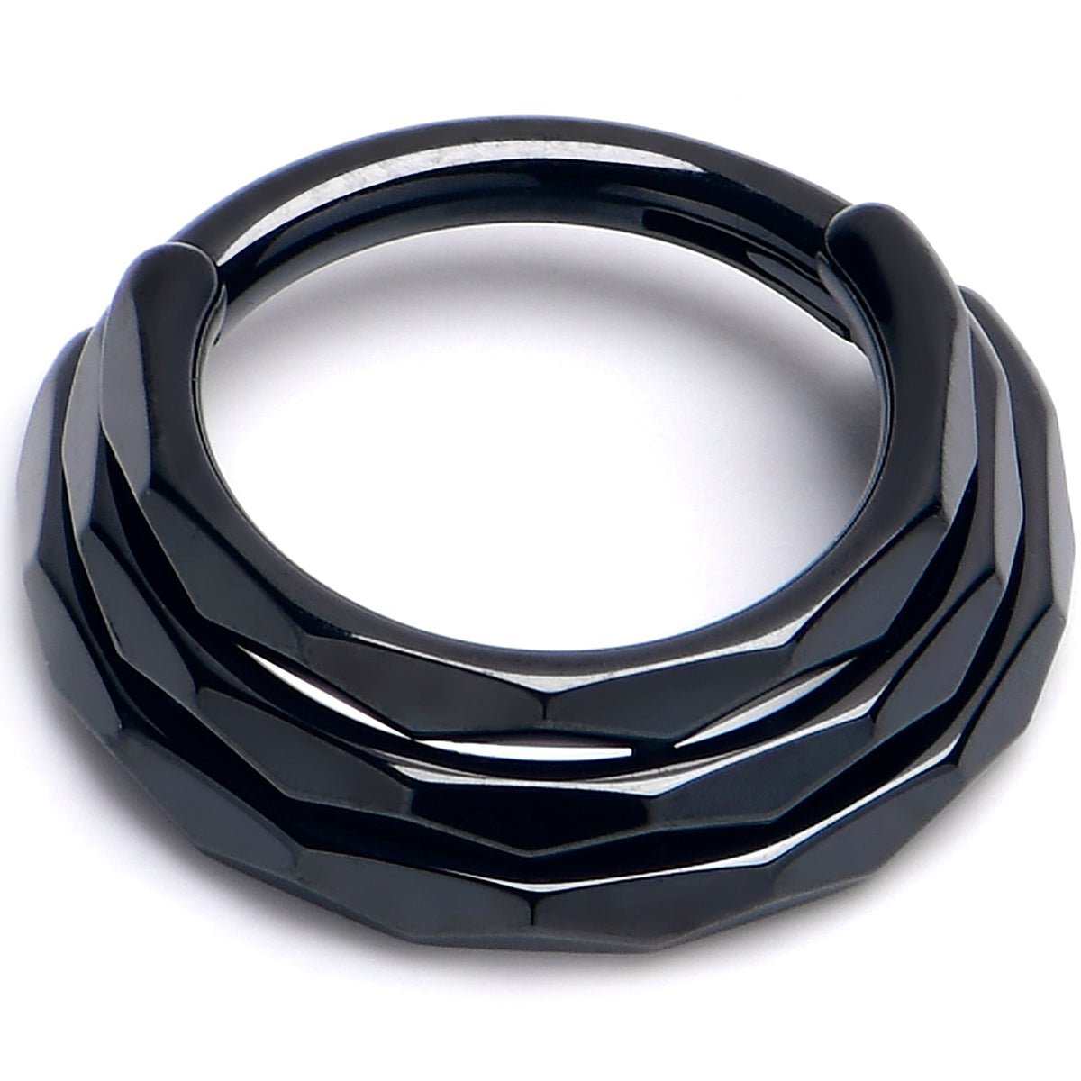 16G 5/16 Black PVD Faceted Triple Stack Hoop Titanium Hinged Segment Ring