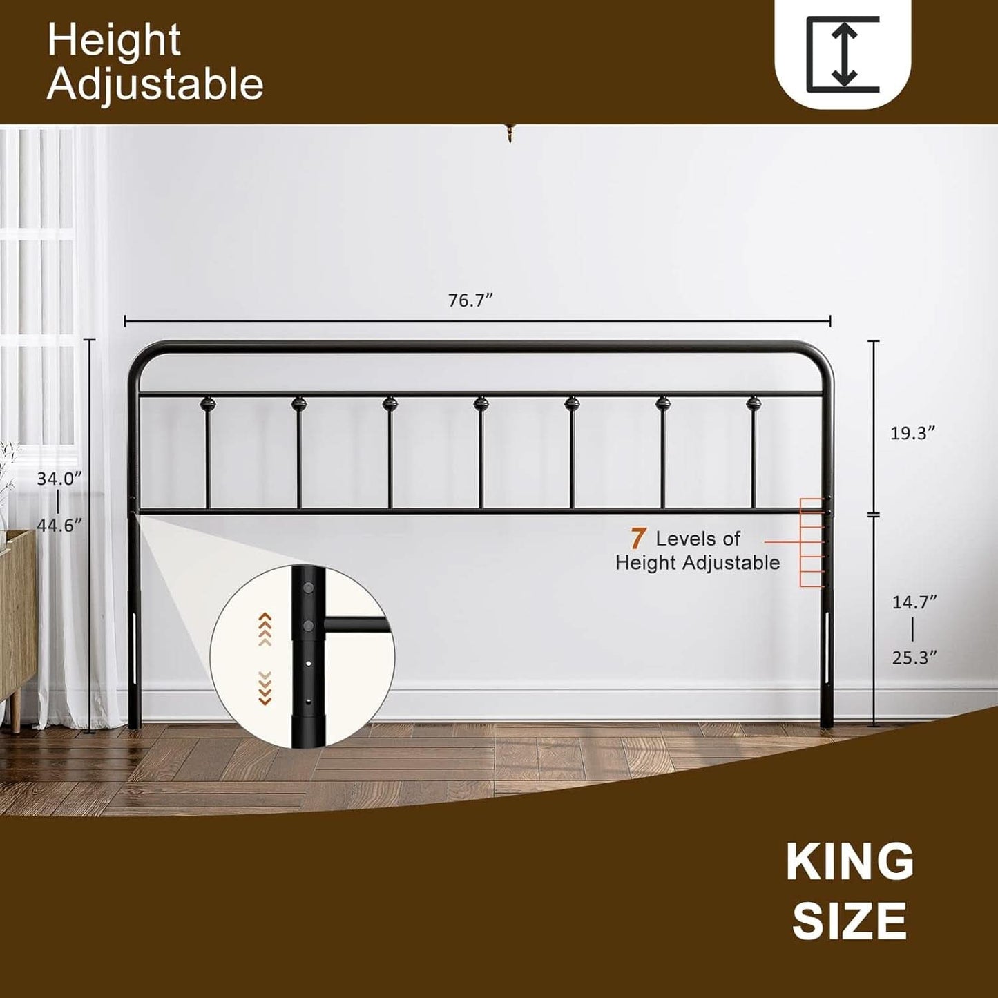 Adjustable Height Metal Headboard in Farmhouse Victorian Style
