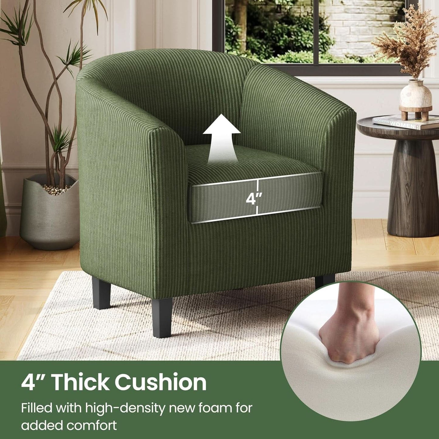 Corduroy Barrel Chairs Set of 2 Dark Green Upholstered
