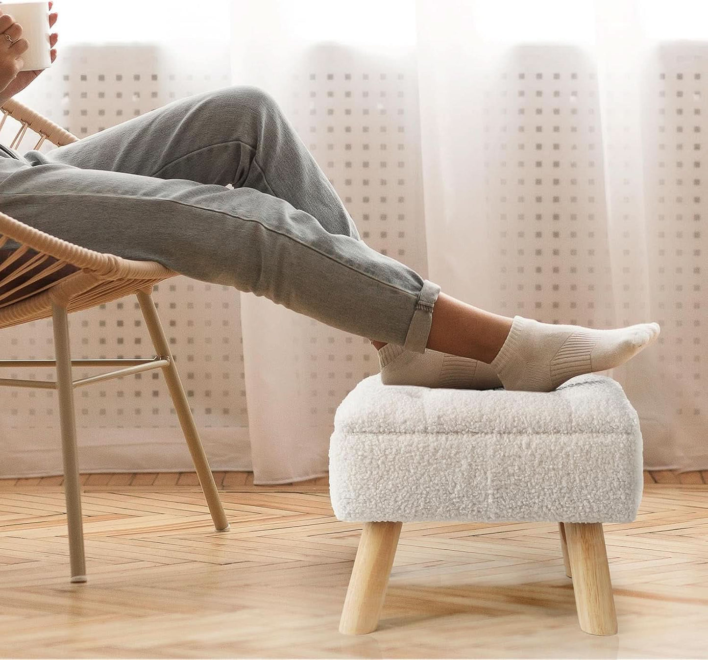 Cream Velvet Storage Ottoman With Extra Cushioning