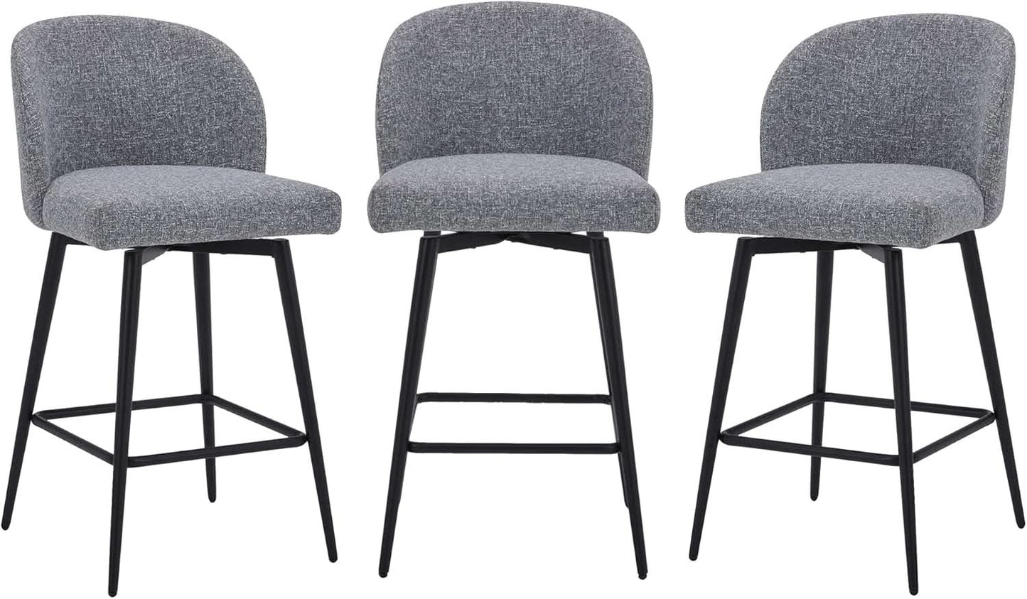 Set Of 3 Counter Height Bar Stools 360 Degree Swivel Grey