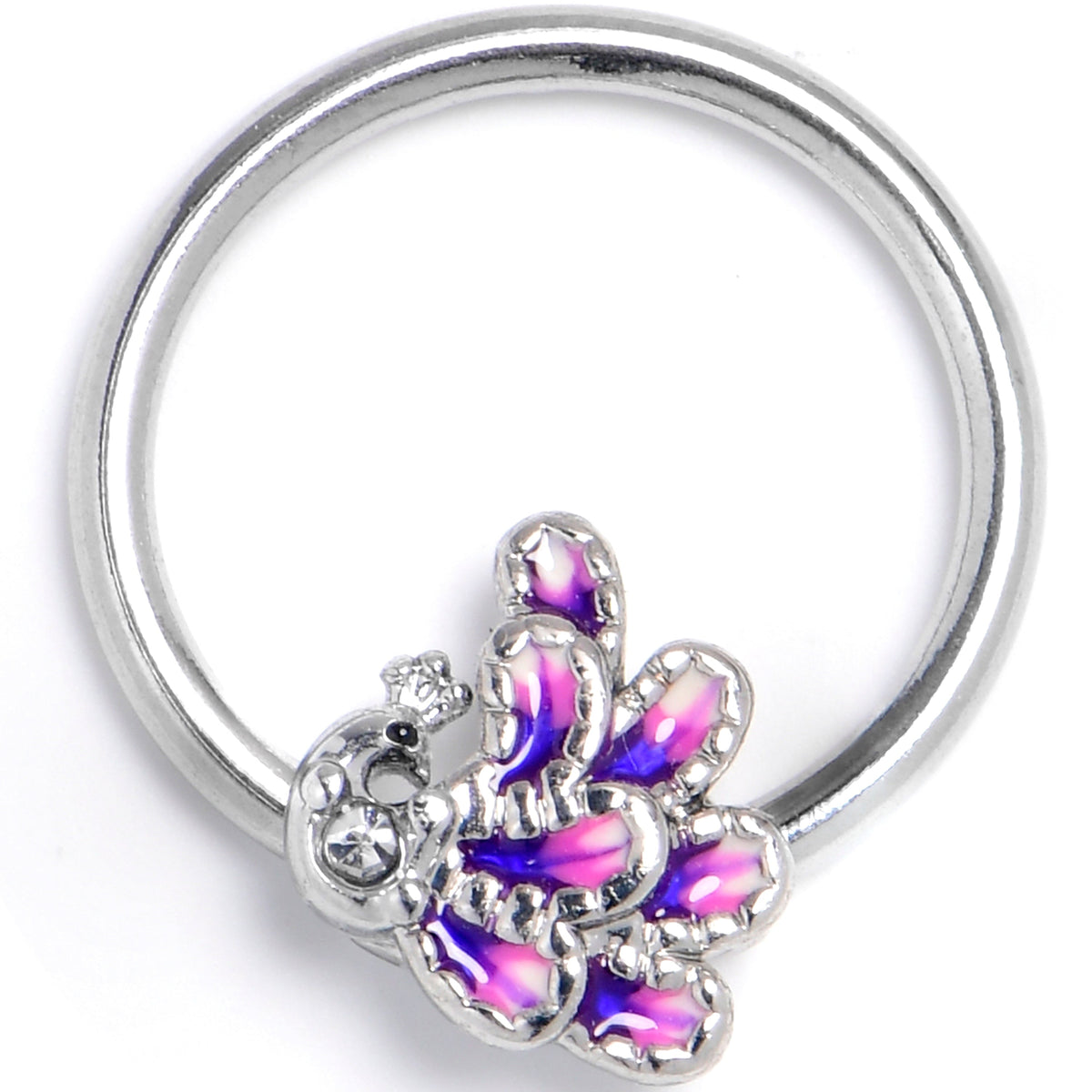 16G 3/8 Clear Gem Peacock Purple BCR Captive Ring