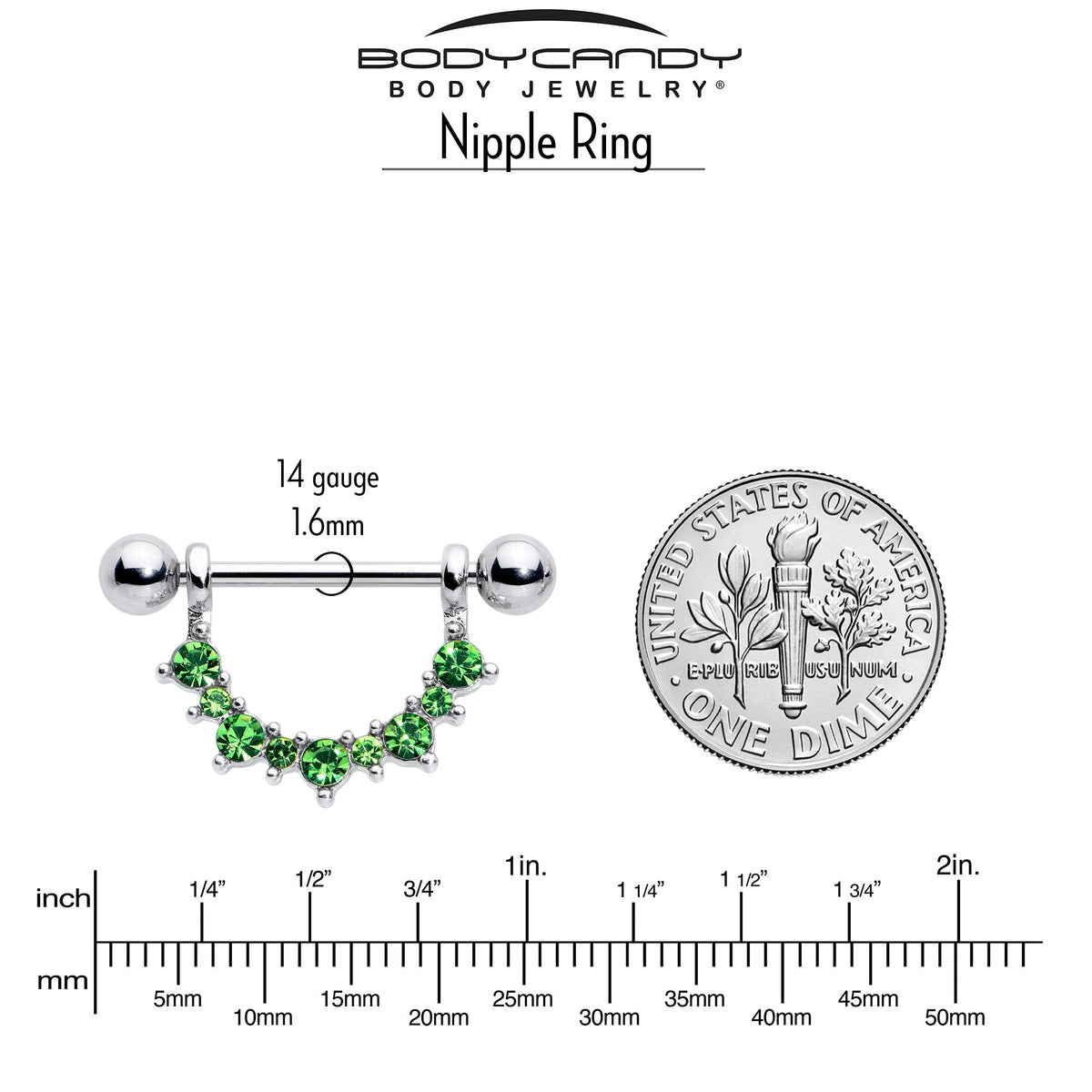14G 9/16 Green CZ Gem August Birthstone Dangle Nipple Shield Set