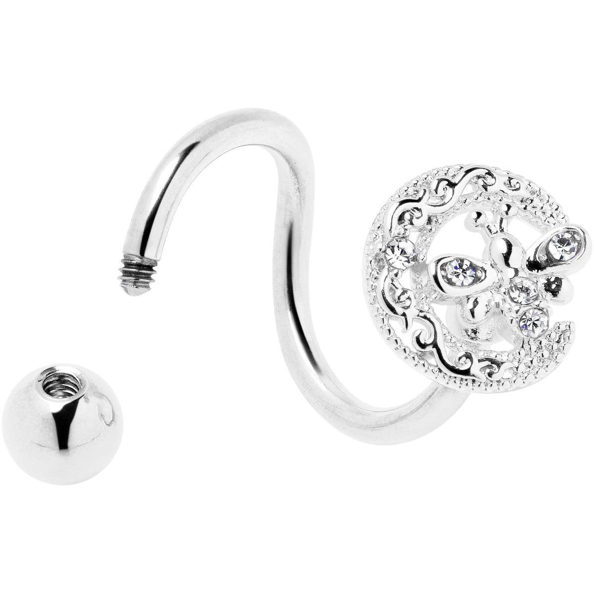 Clear Gem Lunar Dragonfly Spiral Twister Belly Ring