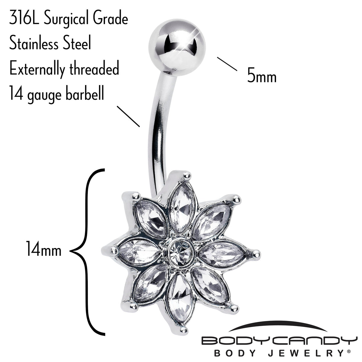 Clear Gem Flower Elegance Bloom Belly Ring