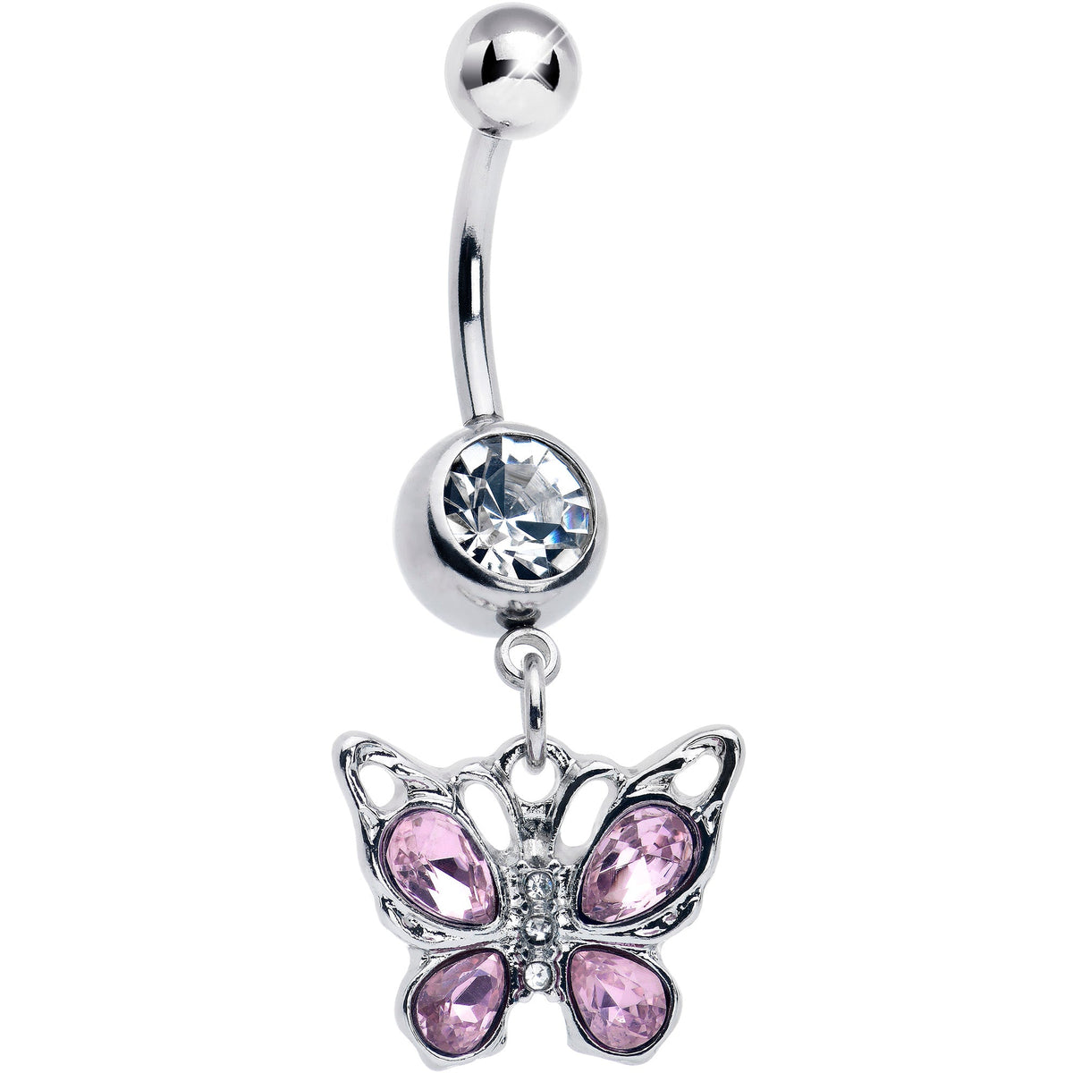 Pink Gem Butterfly Beauty Bling Dangle Belly Ring
