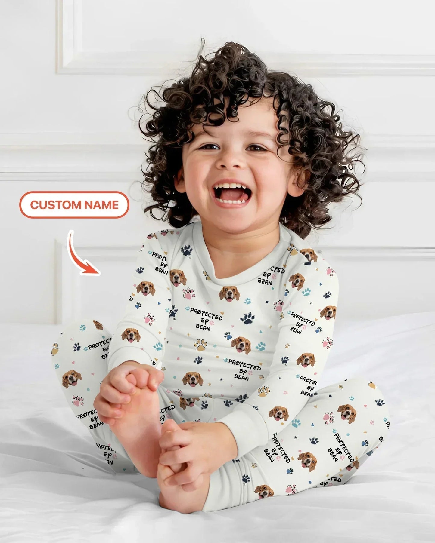 Custom Dogs Photo "Protected By" Two Piece Long Sleeve Pajama Set