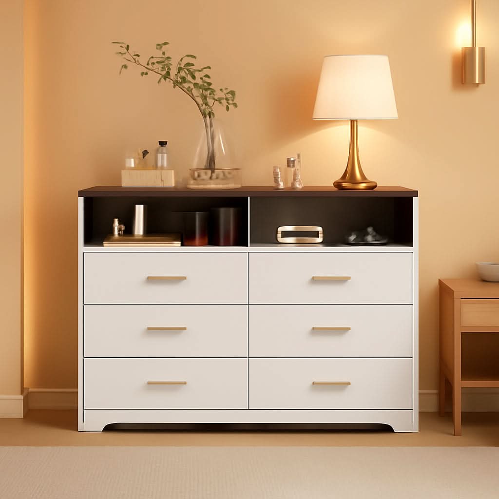 White Wooden Dresser With USB Charge Station For Bedroom