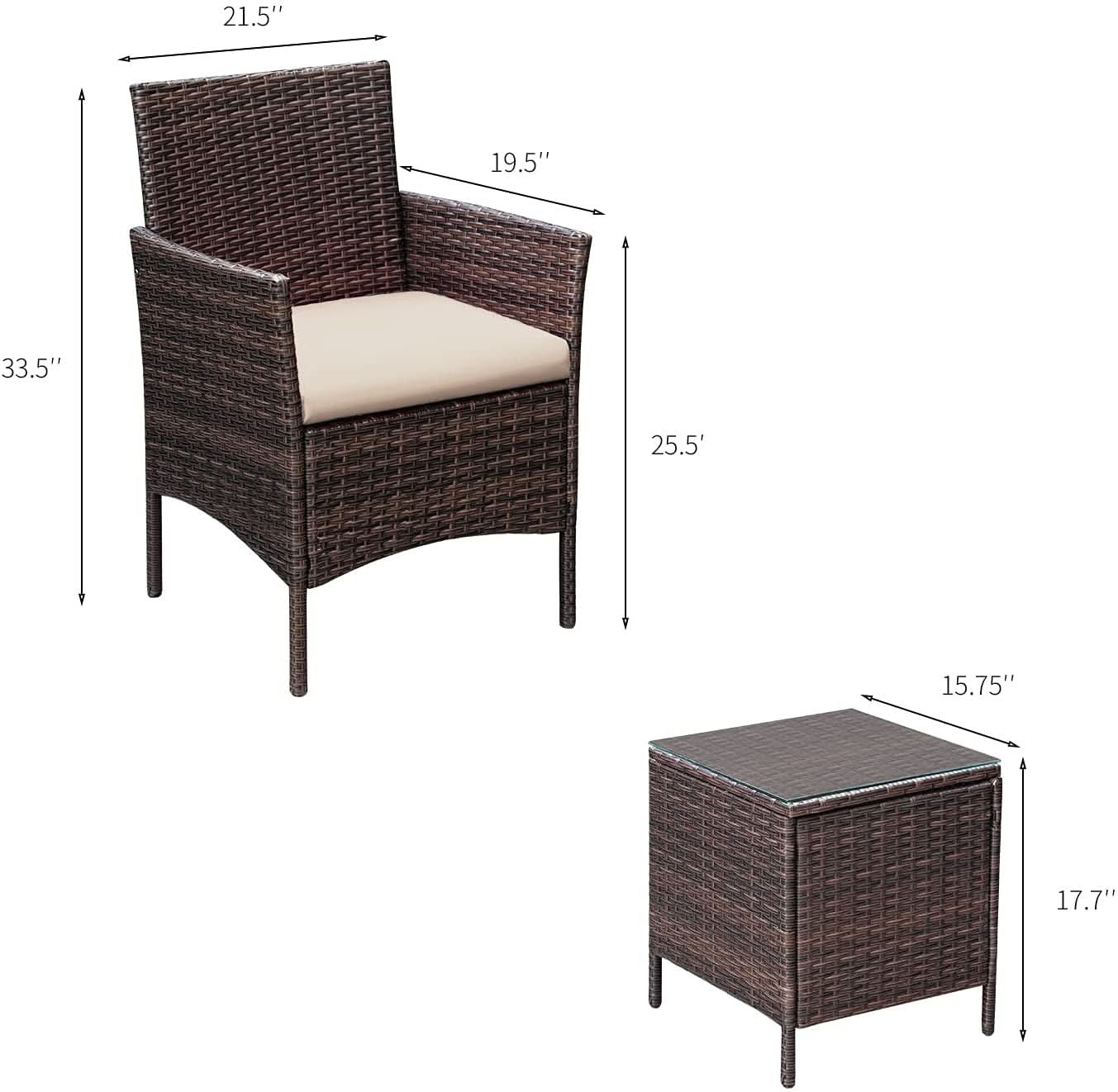 3 Piece Outdoor Rattan Furniture Set With Cushions And Glass Coffee Table Brown Beige For Garden Porch Poolside