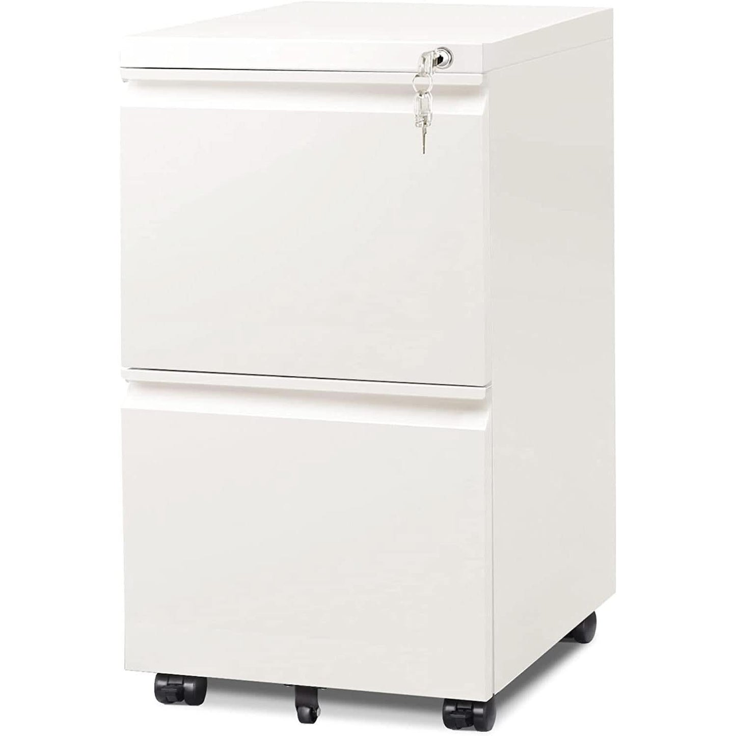 White Lockable File Cabinet With 2 Drawers Under Desk