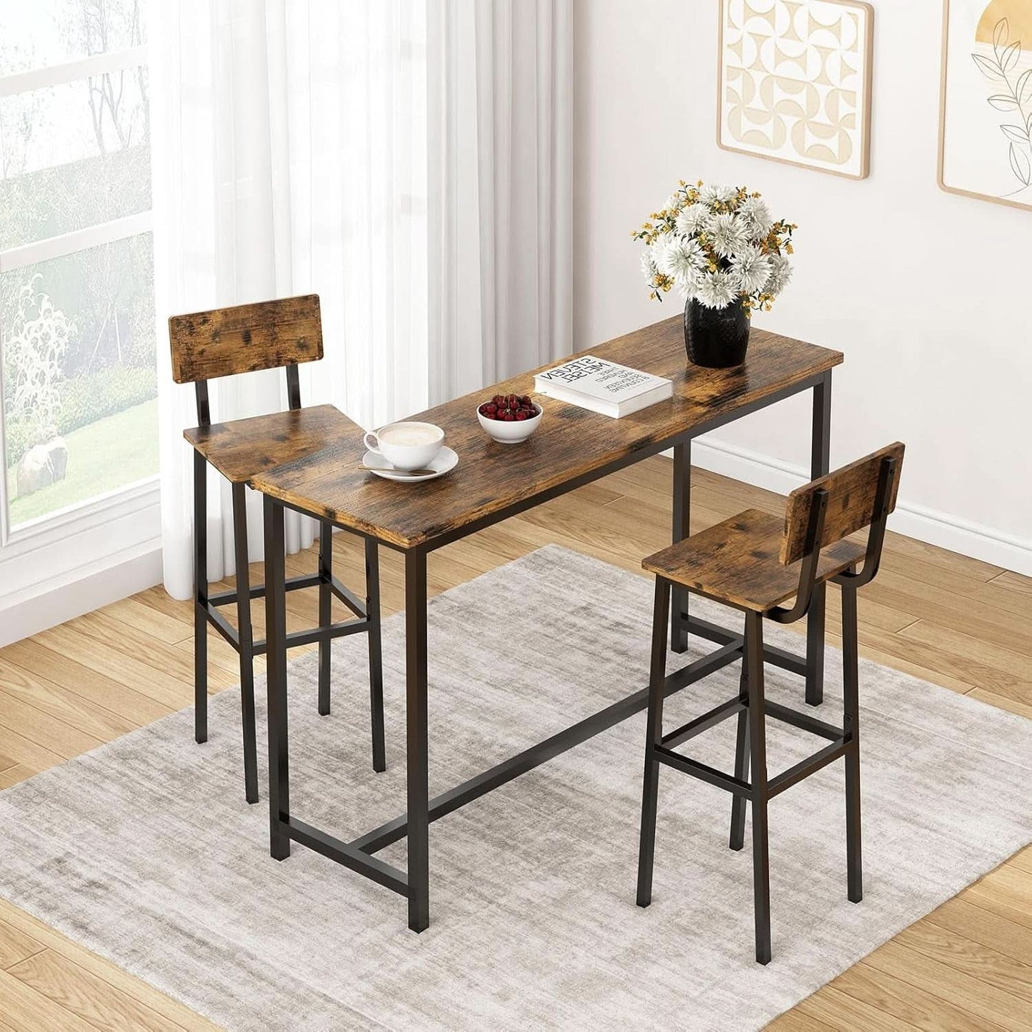 Tall Industrial Rustic Bar Stools Set Of 2 With Backrest