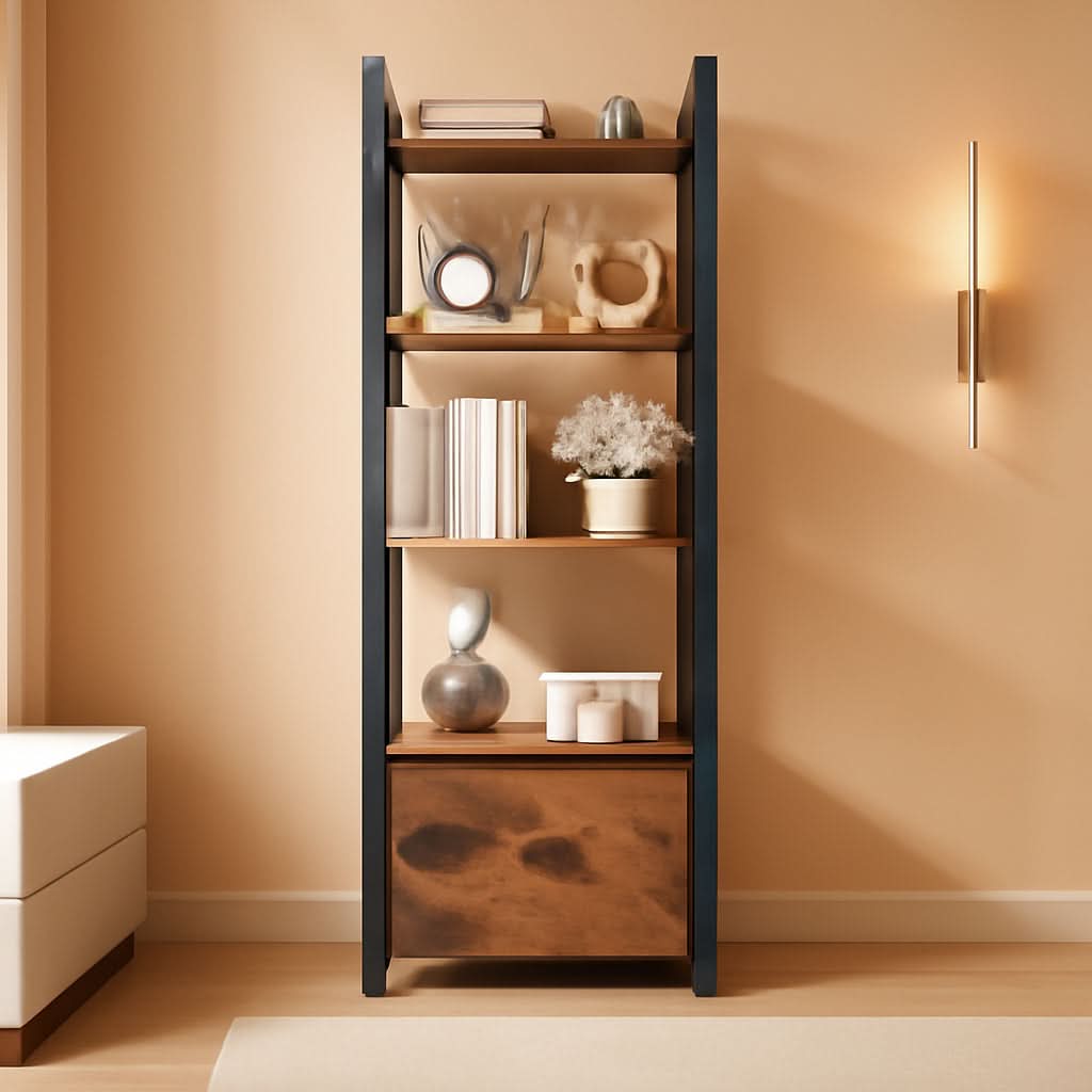 5 Tier Bookshelf With Drawer Tall Narrow Wood Bookcase